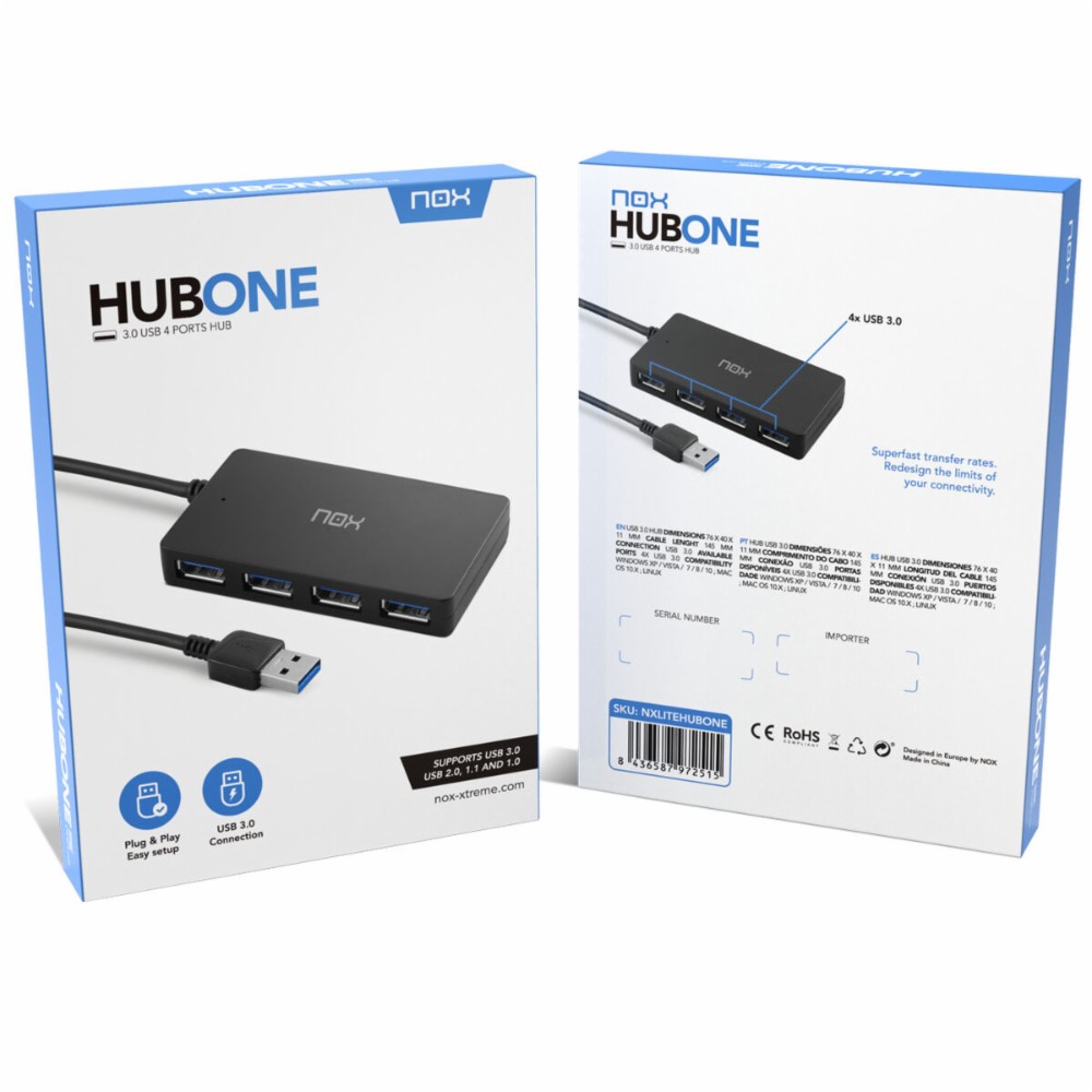 USB Hub Nox-Xtreme NXLITEHUBONE USB x 4 Black