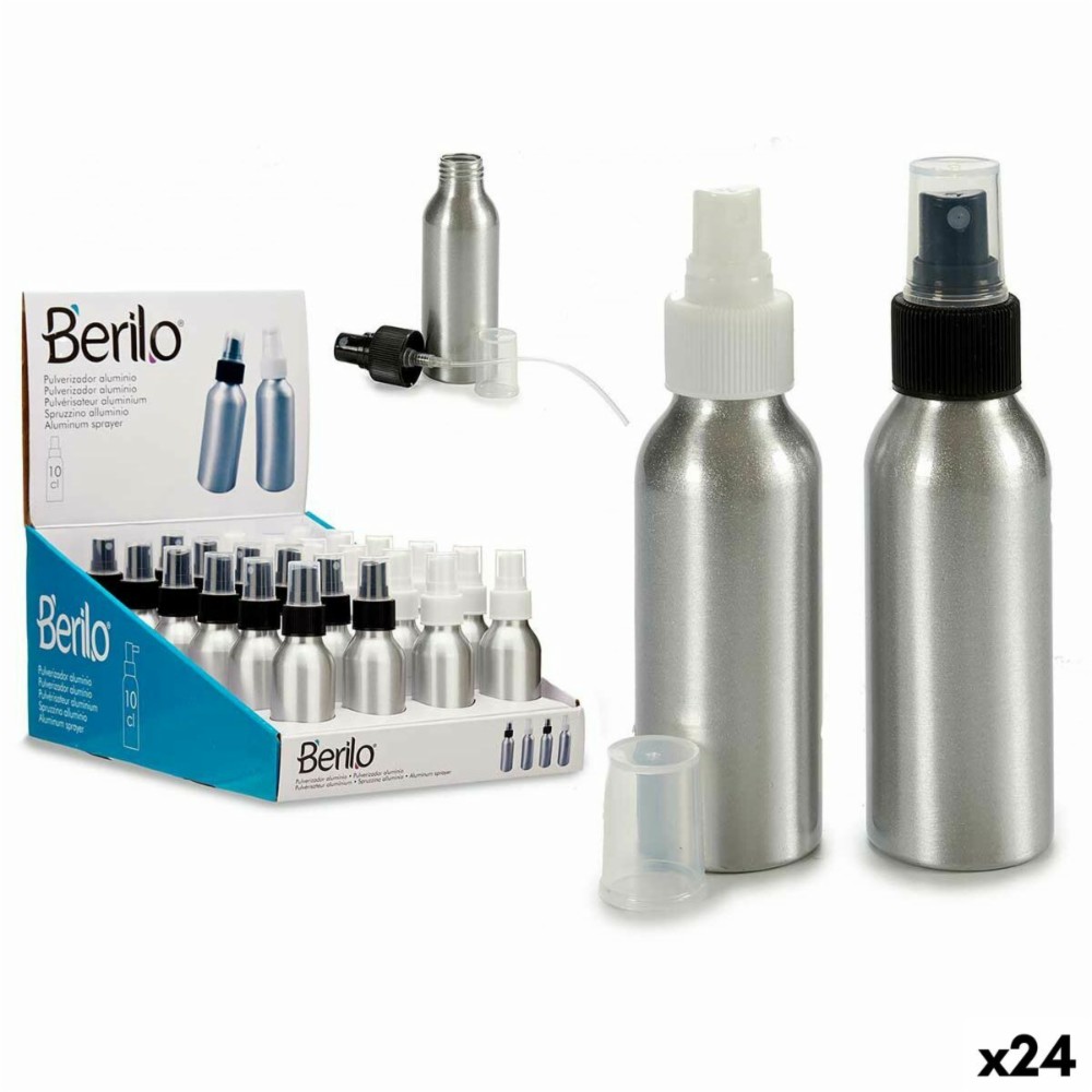 Atomiser Bottle Berilo White Black Transparent Silver Aluminium polypropylene 100 ml (24 Units)