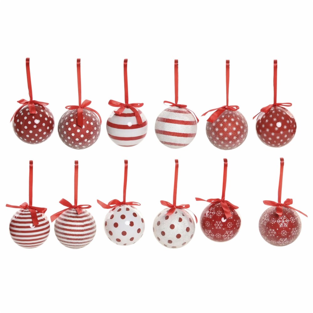 Christmas Bauble Home ESPRIT White Red PVC (14 Pieces)