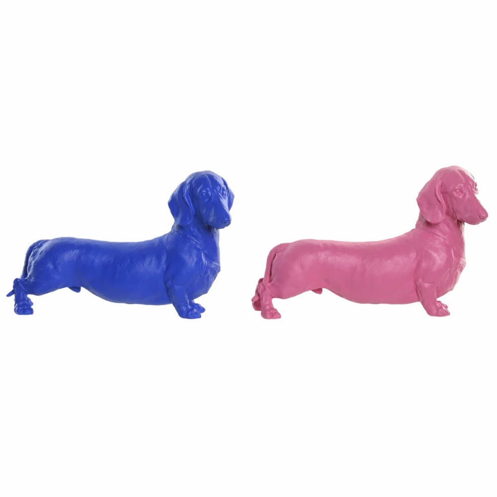 Decorative Figure Home ESPRIT Blue Pink Dog 37 X 16,5 X 25 CM (2 Units)